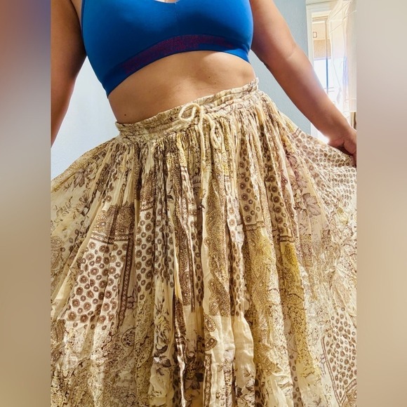 100% Cotton Short Circuit Skirt Size L Maxi Skirt Boho Floral Beaded Tassel - Picture 4 of 14